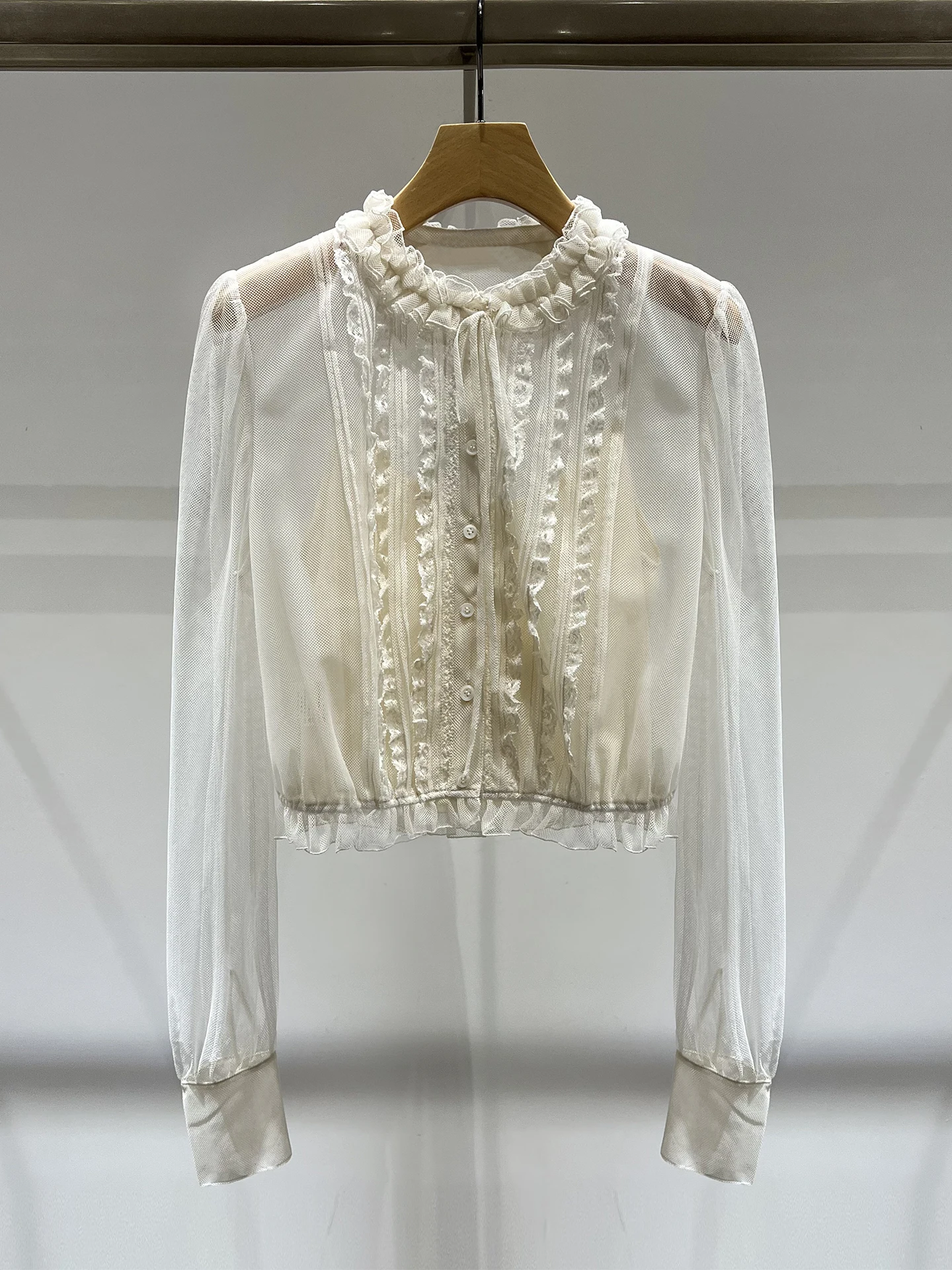 

Женская приталенная блузка Ele Lace с узлом и вырезами, с длинным рукавом, воротником-стойкой, повседневная, модная, класса люкс