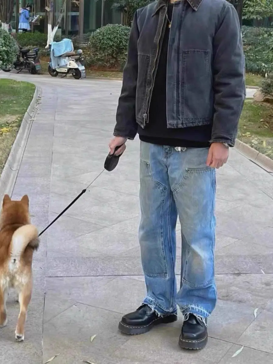 

Retro American Street Style Cleanfit B73 Washed Denim Straight Leg Workwear Pants Logging Pants Youth Fashion Jeans