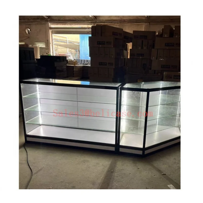 （customized）Lockable 48 inch Smoke Shop Counter Dismantled Small Glass Display Showcase Tempered Glass Display Cabinet