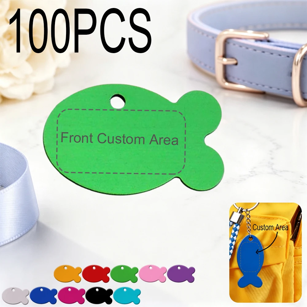 100Pcs Mixed Color Dog Tag Metal Fish Pendants Aluminum Keychain Charms Blank Anti-Loss Customizable Souvenirs