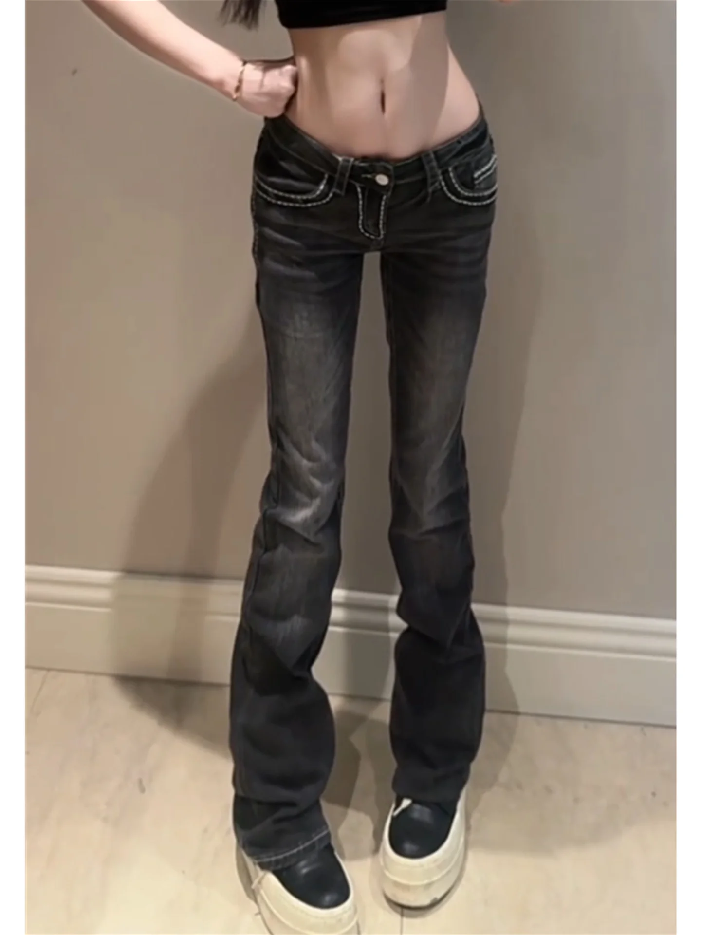 

Vintage American Style Women's Slim Fit High Waist Denim Jeans Spring Season Casual Low Waist Bell Bottoms Sexy Chic
