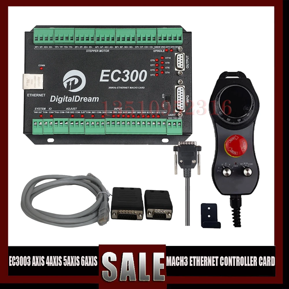 

Ec300 Mach3 Ethernet Control Card 3/4/5/6 Axis Cnc Controller Interface Board 300khz With Ddmpg Handwheel For Diy Mill Router