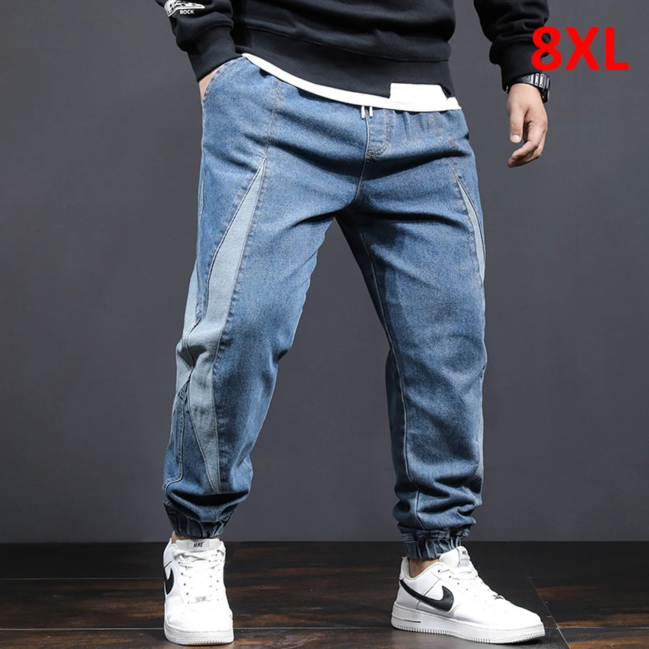 

Jogger Jeans Men Denim Pants Plus Size 8XL Fashion Patchwork Jeans Casual Elastic Waist Denim Pants Male Big Size Trousers