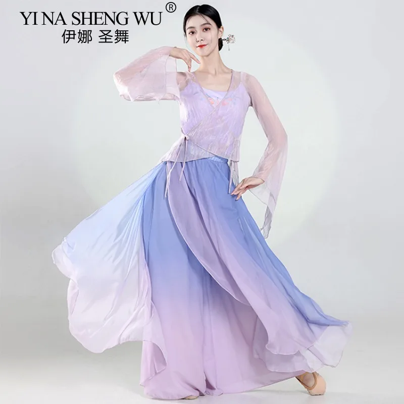 

Classical Dance Top Women Kids Flowy Sheer Chinese Traditional Training Outfit Fairy Performance Wear Modern Dance Costume