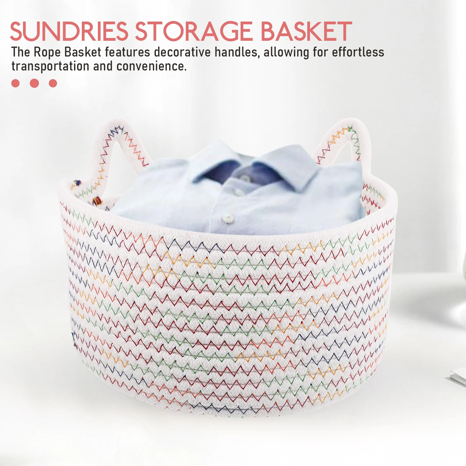 

Woven Rope Basket Cat Ears Grey Large Storage Baskets Cotton Rope Sundries Holder Home Supplies Toy Clothes Container Portable H