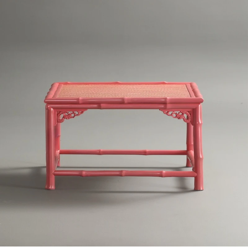 Chinese coffee table, pink square table, red bamboo simple square table, tea table bay window table short table