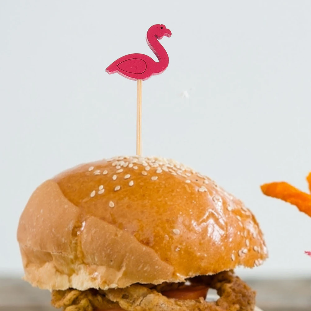 

100pcs Flamingo Fruit Fork Bamboo Cocktail Pick Smooth Surface Decorative Toothpicks Appetizing Skewer Kitchen Bar Tools Parties