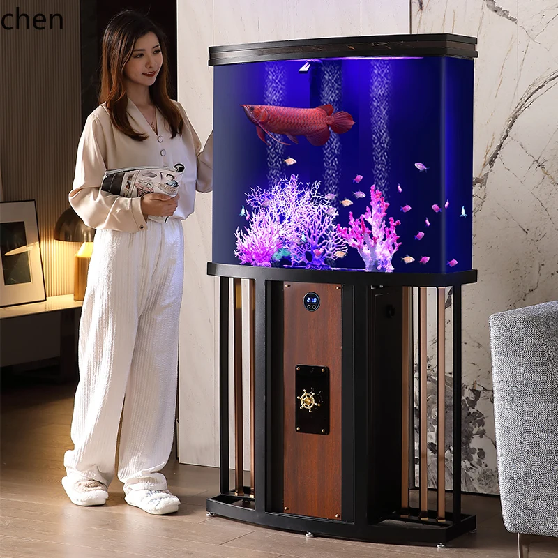 

LXC Screen Fish Tank Living Room Large Entryway No Water Change Needed Acrylic Bottom Filter Fish Tank Wall-Mounted Home Use