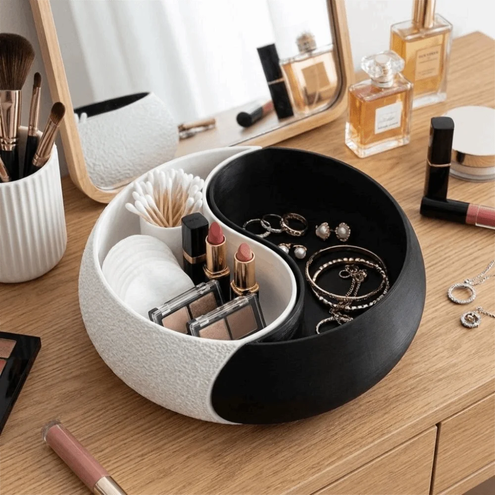 3D Printed Black and White Storage Bowl Layered Design Flat Bottom Storage Tray Yin and Yang Smooth Nut Serving Bowl Gift