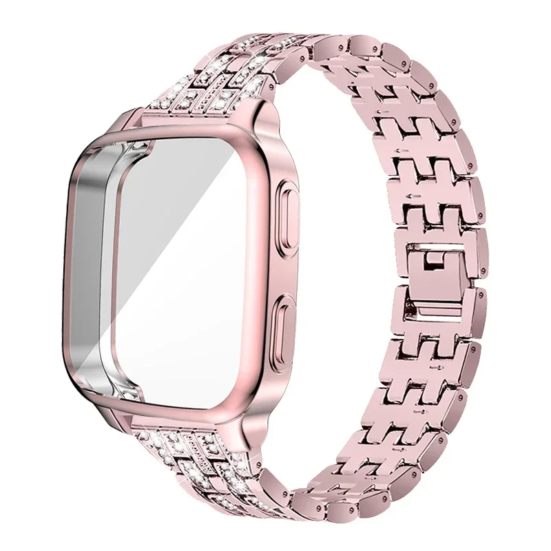 Stainless Steel Strap+Case For Garmin Venu SQ 2 Music/Venu SQ 2/SQ Band Diamond Strap +Screen Case Bracelet Metal Strap