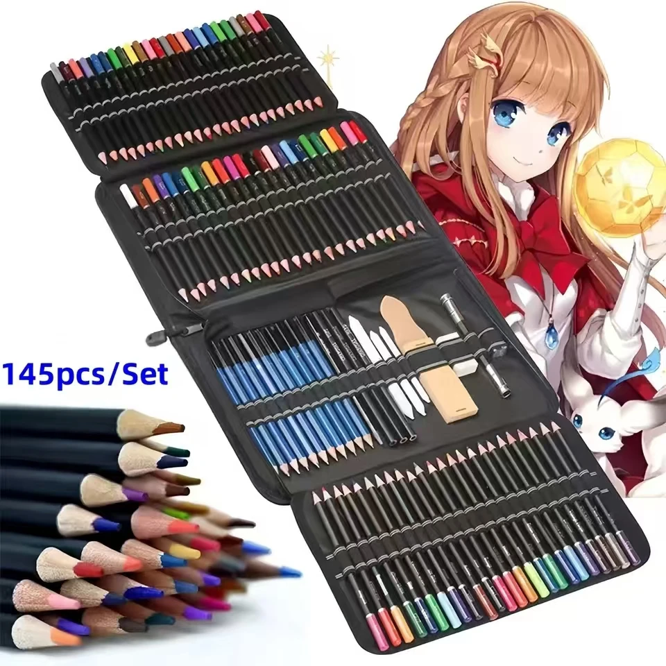 Profissional Pintura De Arte Conjunto com Saco De Nylon, Esboçando Lápis, Desenho Suprimentos, Escola E Escritório, 95/144 Pcs