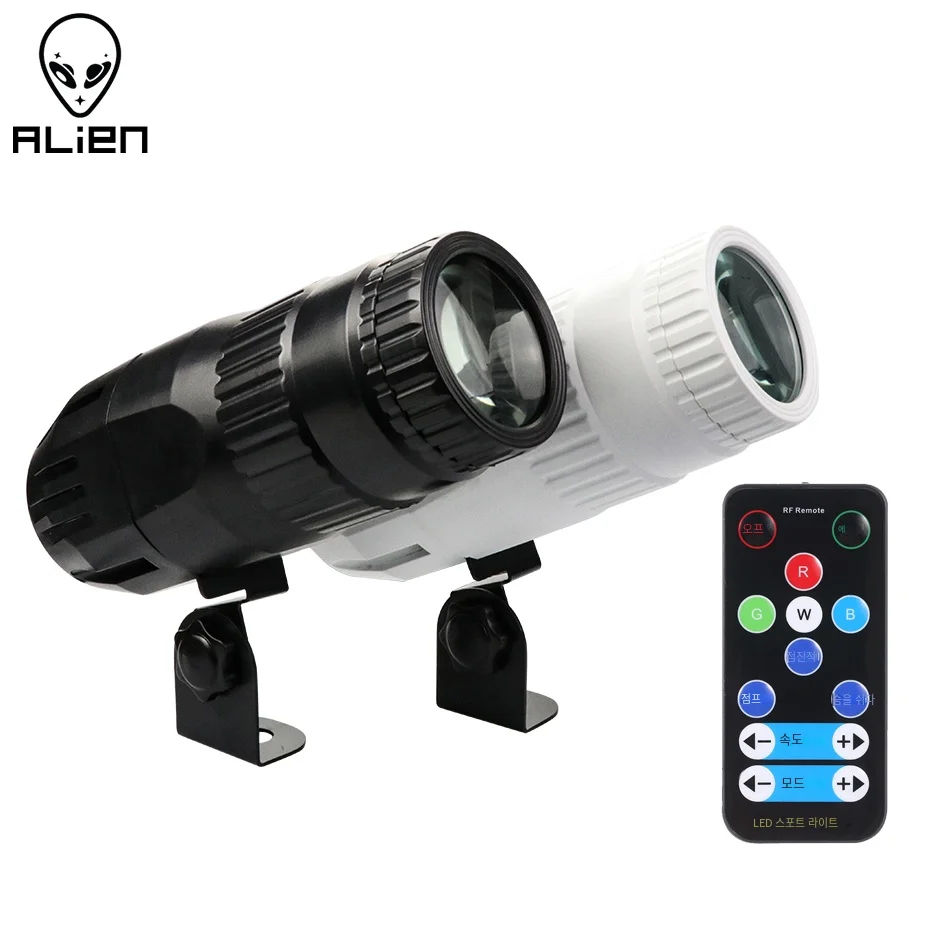 ALIEN 리모컨 포함 RGBW LED 핀스팟 빔 스포트라이트, DJ 디스코 파티, 휴일 댄스 바, 크리스마스 무대 조명 효과, 15W