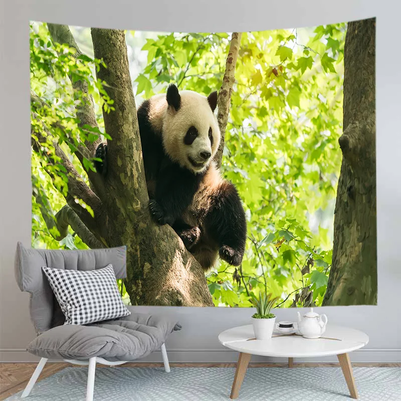 Cute Eating Bamboo Panda Tapestry Wall Hanging Animal Print Home Decor Living Room Bedroom Background Fabric