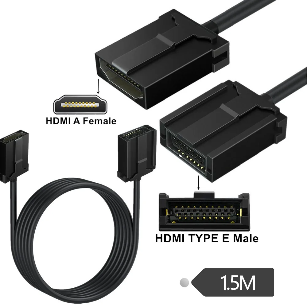 

1.5m 5ft 1080P HDMI E Type to HDMI V1.4 A Type Female with Lock Extension Cable for Car Automotive Multimedia