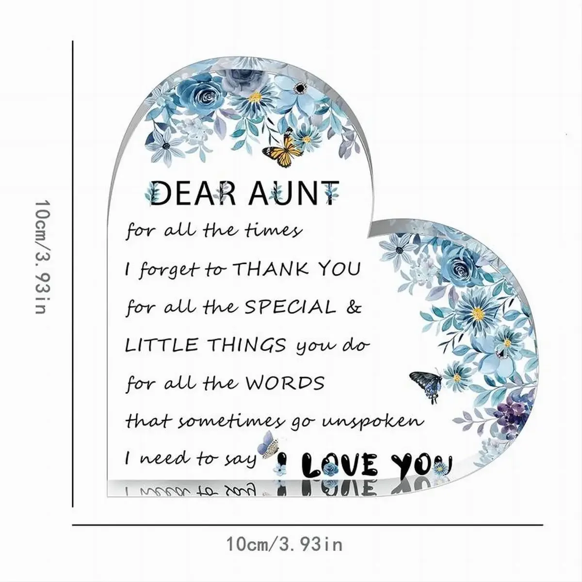 Aunt Birthday Gifts from Niece Nephew, Heart Acrylic Plaque For Aunt, Blue Floral Butterfly Desktop Decor