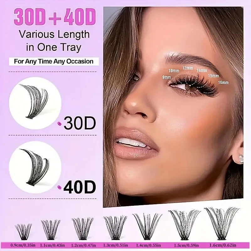 ピンセットとリムーバー付きまつげクラスター,まつげエクステキット,柔らかく快適,黒,ギフトボックスセット,30d,40d