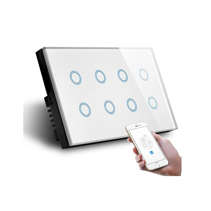 8-Way Touch Remote Control Switch Mobile Phone WiFi Remote Timing Wall Light Switch Panel