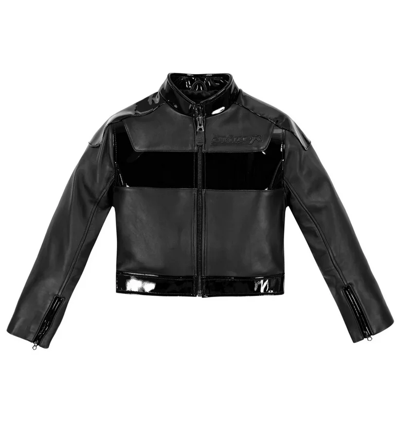 Avirex-女性用ショートフレンチシープスキンレザージャケット,パテントレザー,軽量,クロップドモト,アメリカンサイズ,バイカーモデル,秋