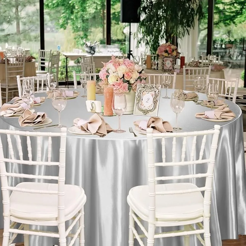 

Party Tablecloth Smooth Round Satin Tablecloth Imitation Silk Solid Color Table Cover Bright Table Decoration Banquet