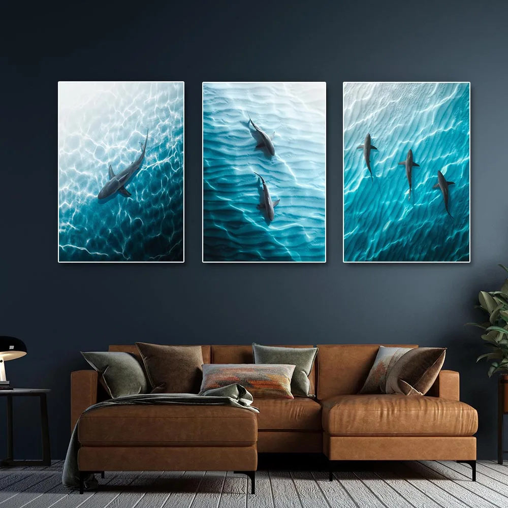الأزرق المحيط قماش اللوحة النسور القرش زاوية المشارك البحر السلاحف ديكور اللوحة جدار الفن لغرفة ديكور المنزل الجداريات غير المؤطرة #3