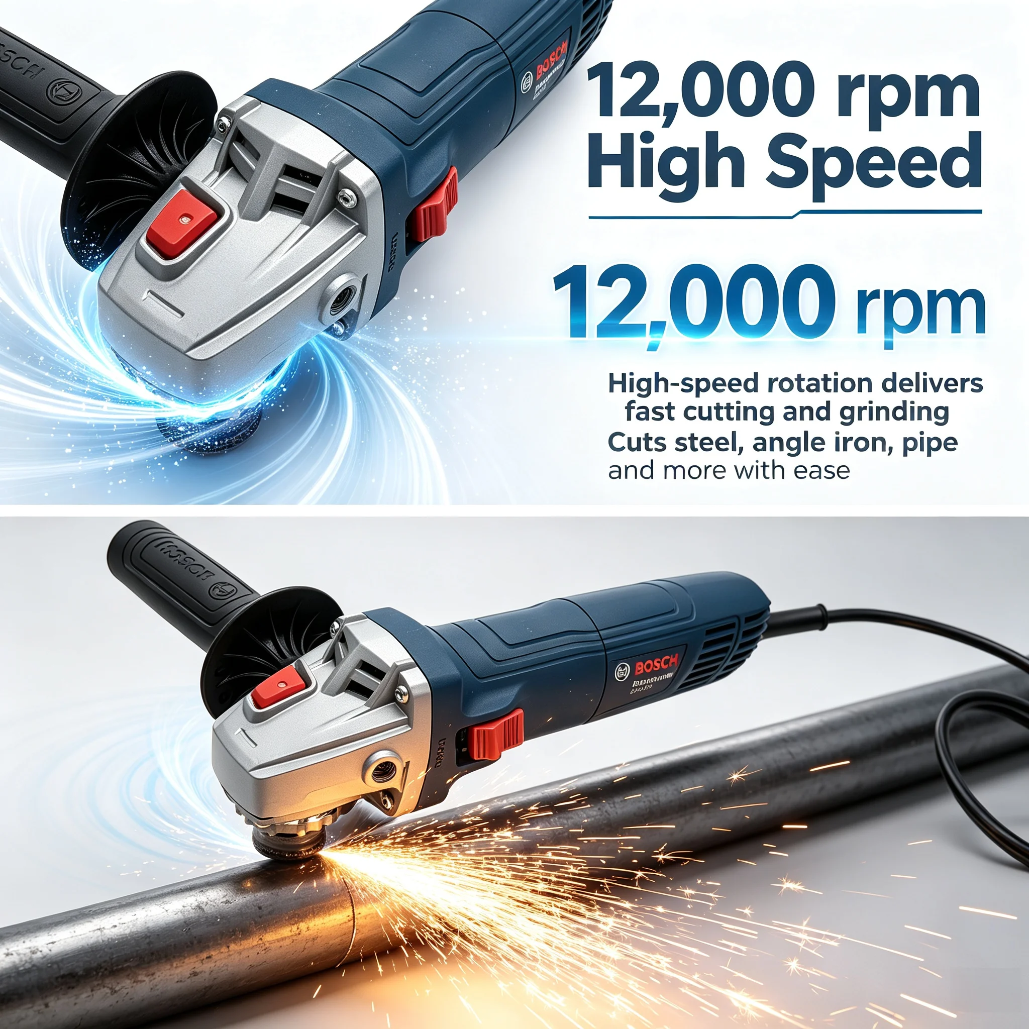 BOSCH GWS 800 Corded Angle Grinder, 800W 12000RPM 100mm Disc Slide Switch for Metal & Stone Cutting and Grinding