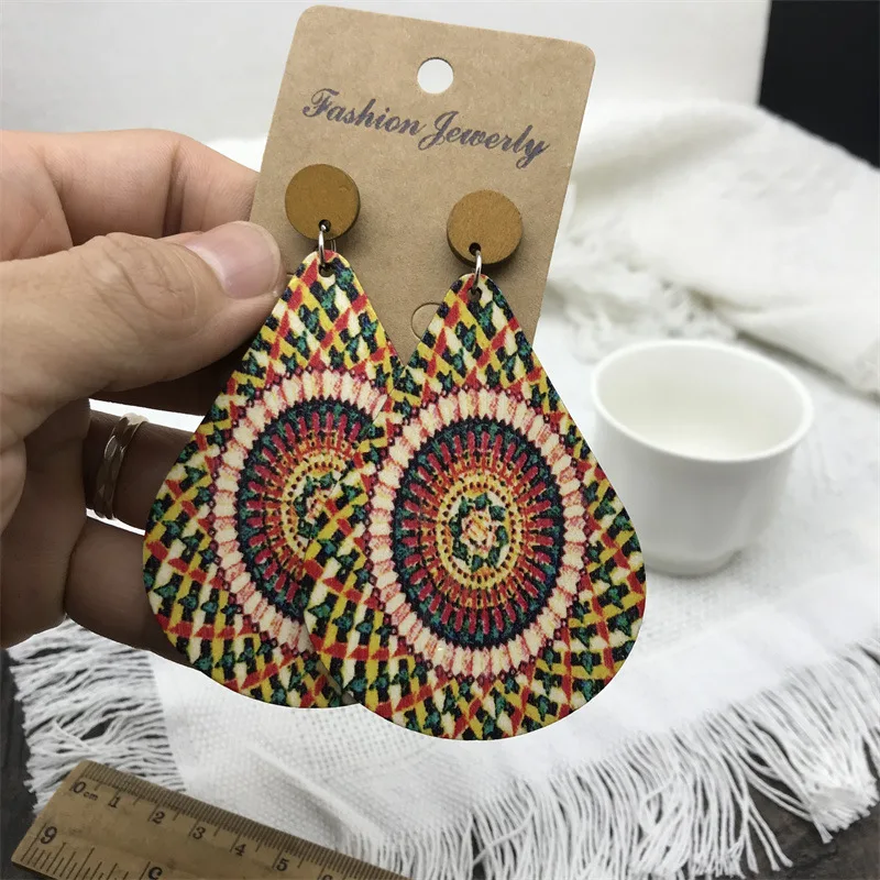 Mode Vintage bemalt große Holz Ohrringe ethnische übertriebene Muster geometrische Aussage Tropfen Ohrringe Urlaub Party Schmuck – Detail 24