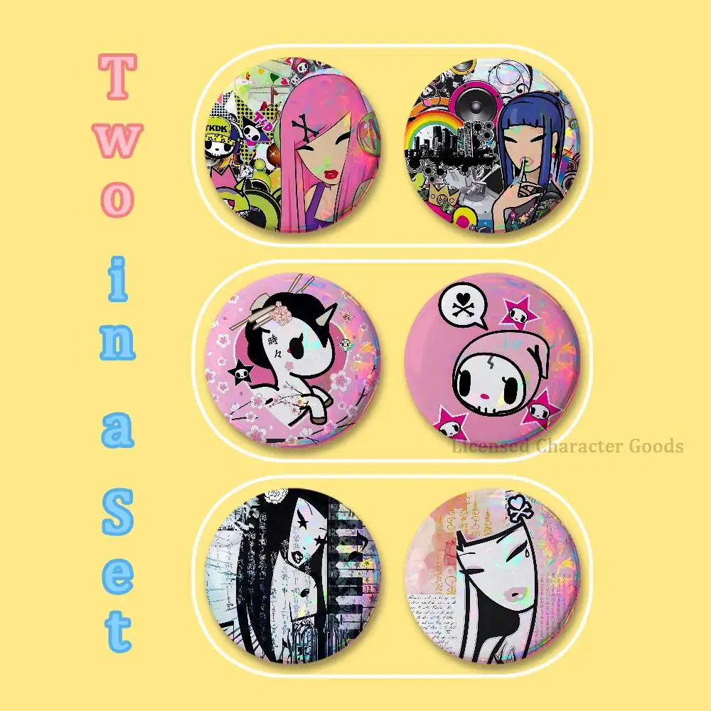 Retro T-Tokidoki Printed Pins 2 piece set Couple Badges Decorations Souvenir Collectibles 25 32 44 58 75 mm