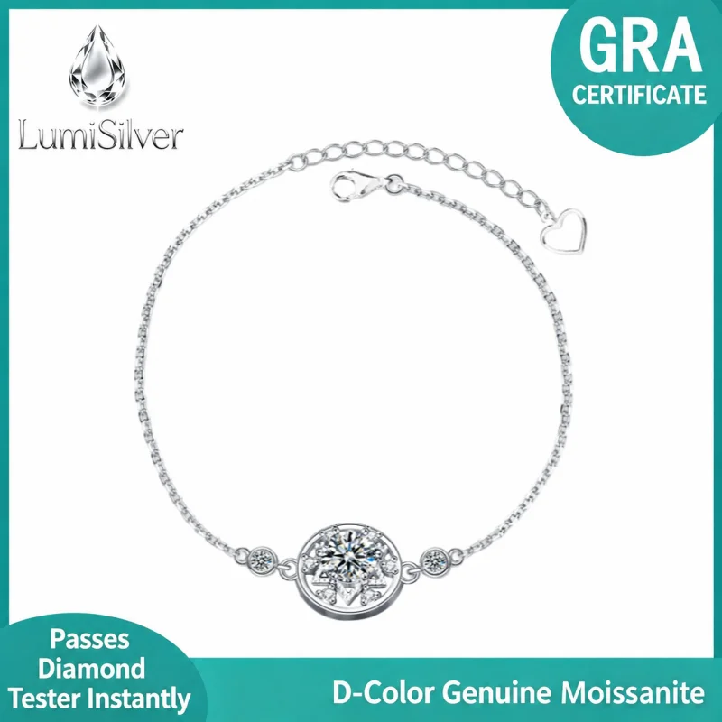 Star Halo D Color Moissanite Bracelet 925 Sterling Silver Adjustable Lobster Clasp Dainty Romantic Gift for Women