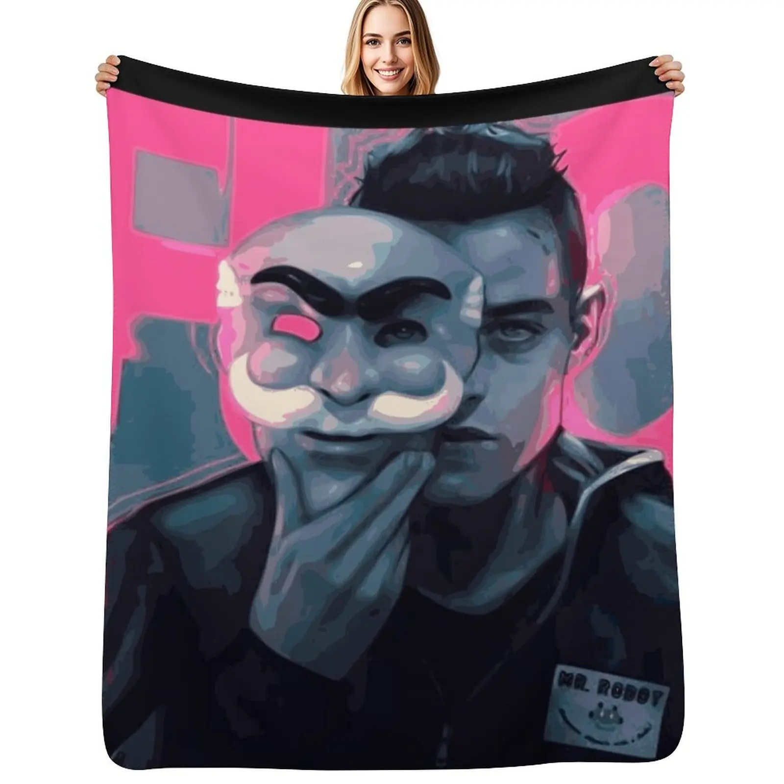 

Mr. Robot and His Mask - Rami Malek Fanart Throw Blanket Plaid on the sofa christmas gifts Soft Hair Blankets