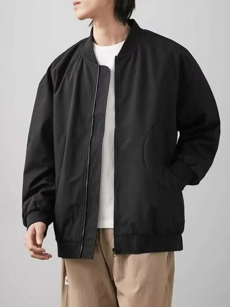 

Men's Baseball Collar Jaet Spring Season Versatile Loose Fit Youthful Retro Design ular Outerwear Casual Loose Coat Top