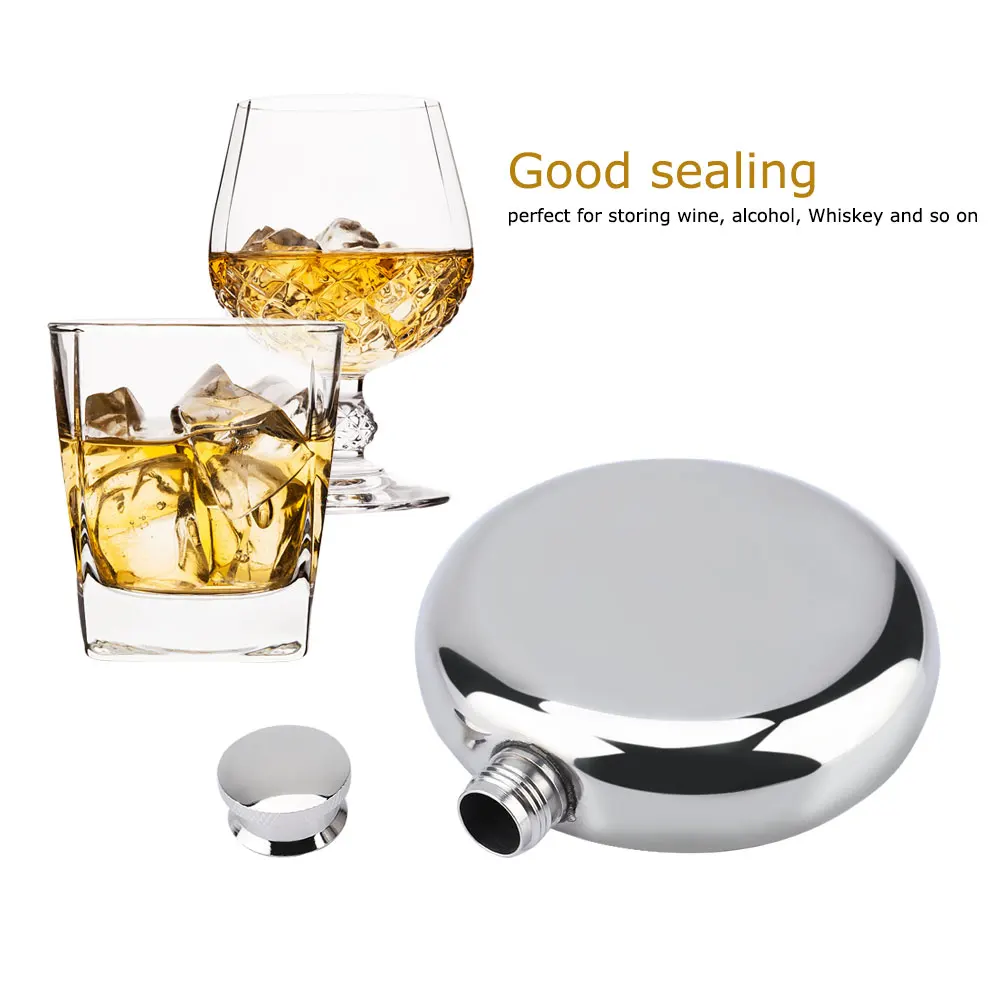 

1PC 5oz 150mL Stainless Steel Portable Round Wine Whiskey Flask Alcohol Flask Bottle for Male Gifts