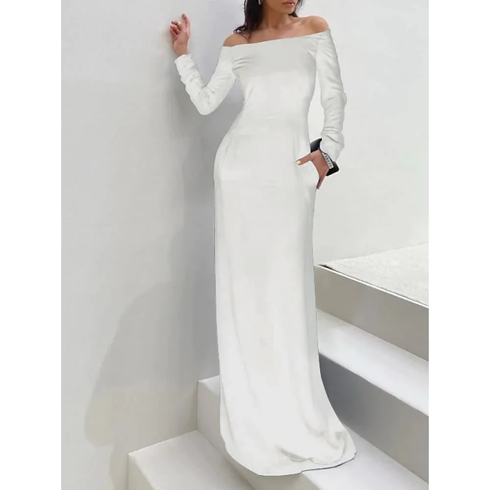 

New Arrival 2023 Long Sleeves White Spandex Straight Bridal Gown Custom Made Long Wedding Dresses vestidos de novia