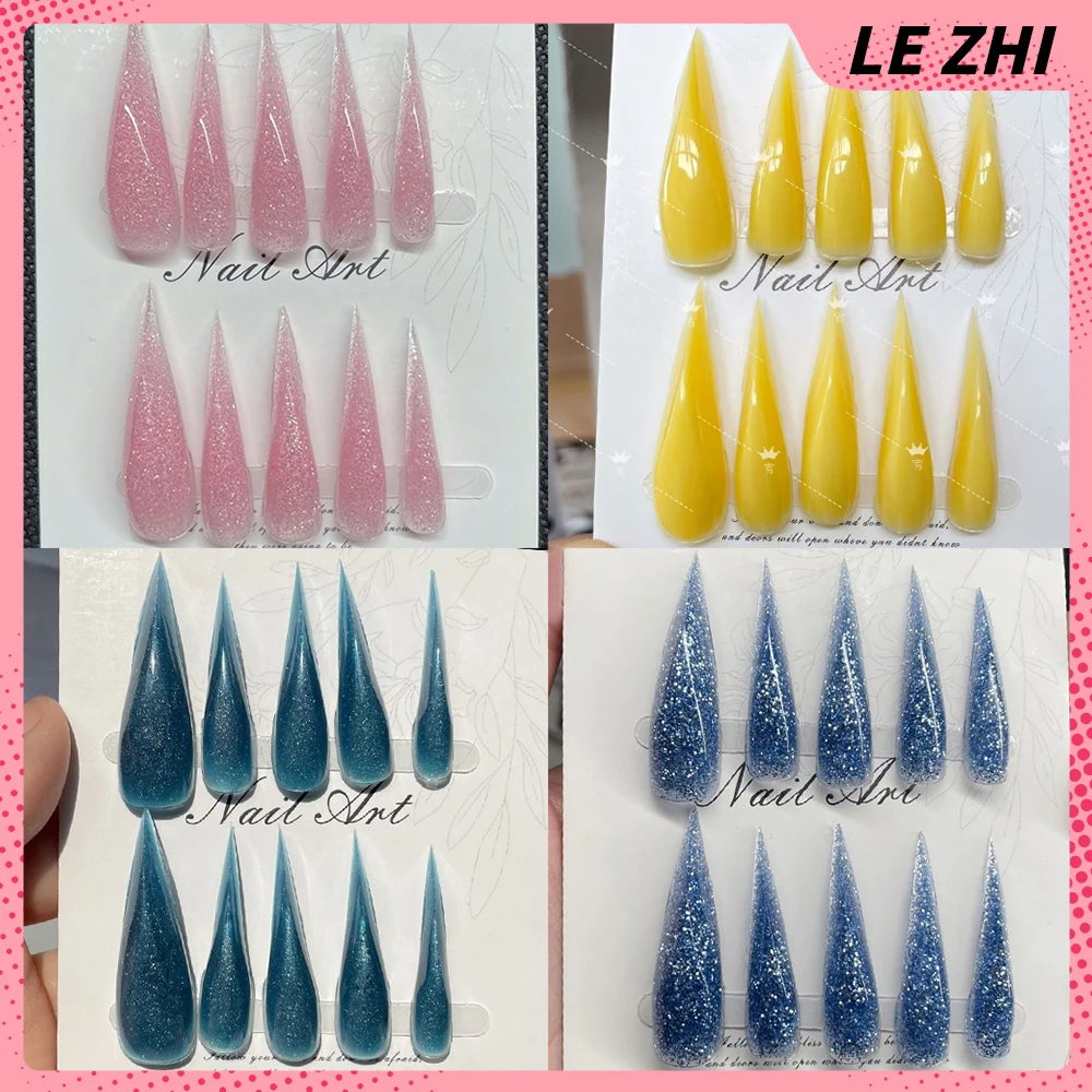 

Spice Girls Transparent Long Beast Claws Dragon Shaped Claws Handmade Press On Nails Colorful Sparkle Powder Removable Fake Nail
