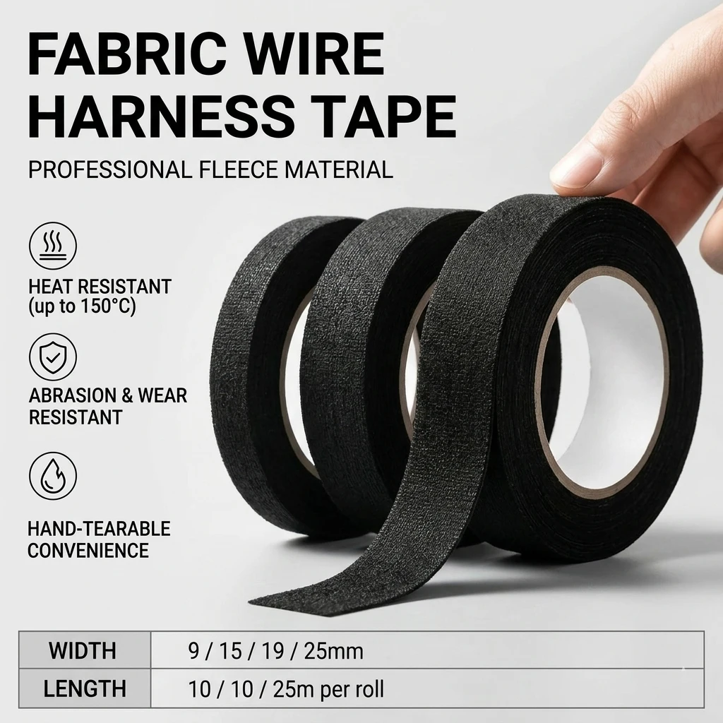 10/25 Meters Heat Resistant Flame Retardant Cloth Tape Coroplast Adhesive Wire Harness Loom Protection For Car Cable Wiring