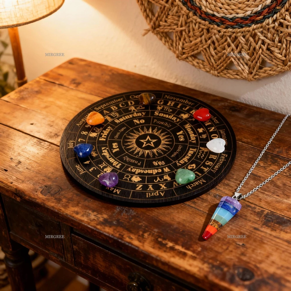9pcs Divination Disc with 7 Chakra Crystals and Rainbow Necklace, Suitable for Spiritual Decision-making Tools in Witchcraft