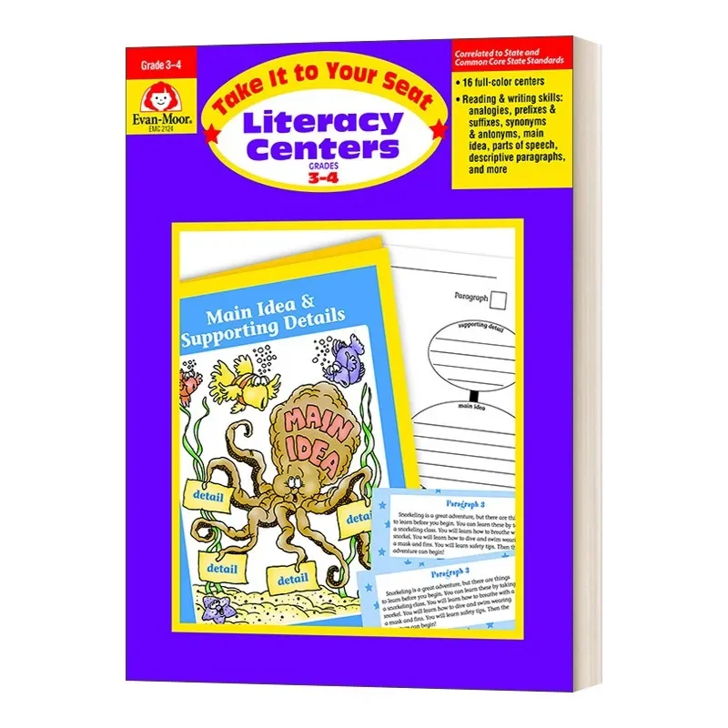 Evan-Moor Take It to Your Seat Literacy Centers, Grade 3-4 Workbook,aged 5 6 7 8 9 10, English book 9781557999306