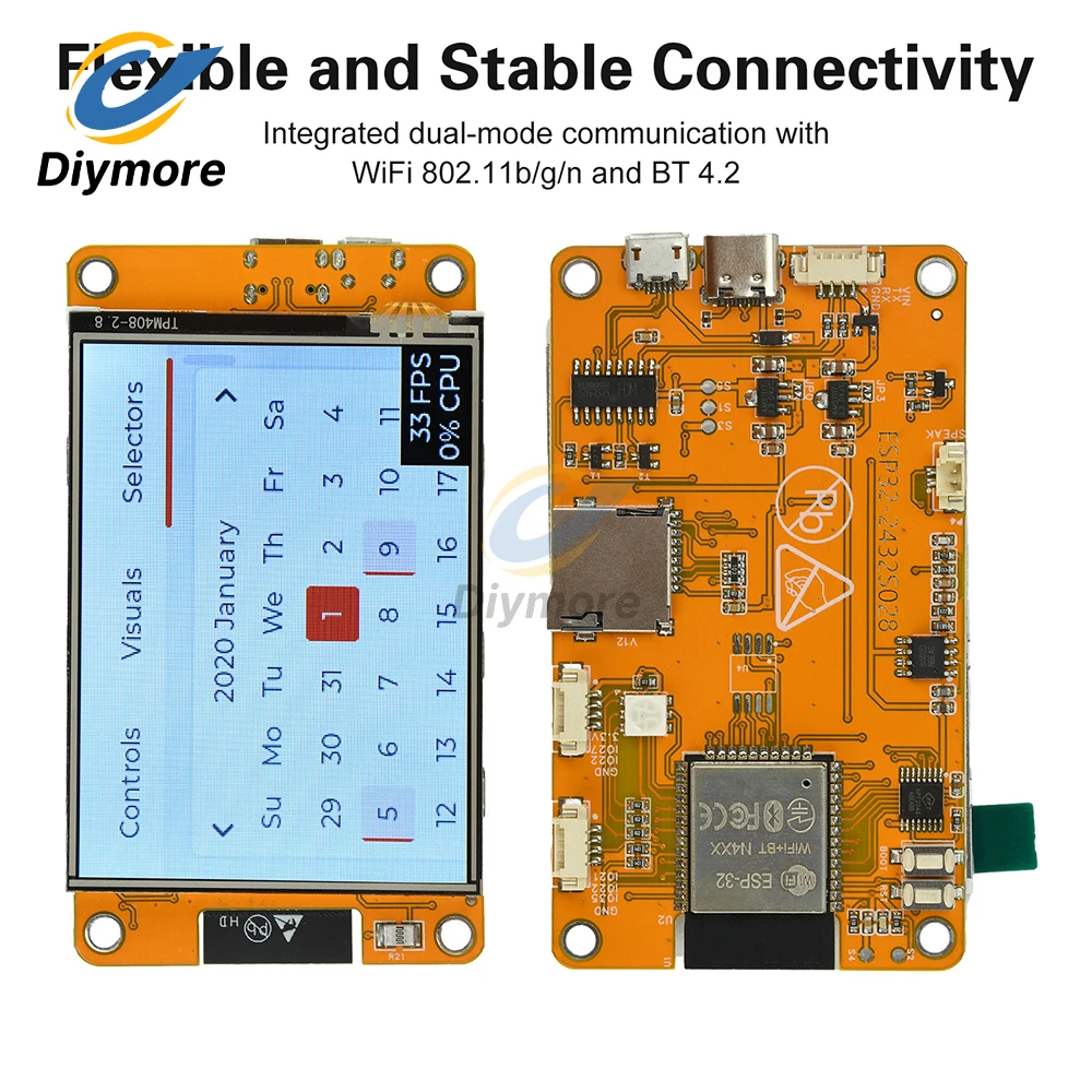 2.8-Inch Touch Screen Module ST7789 Driver ESP32 WiFi Bluetooth Development Board Dual Core 32-Bit CPU Type-C USB Interface