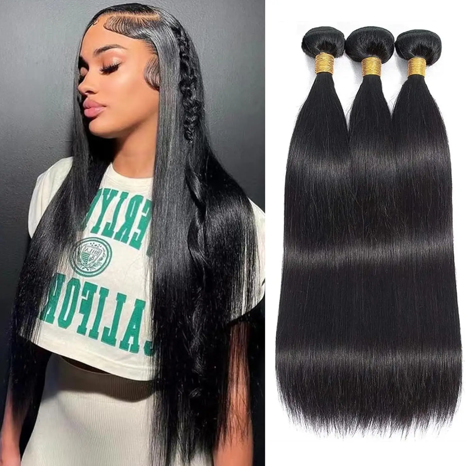 30 Inch Long Bundles Straight Human Hair 1/3/4 Pcs Bone Straight Hair Weave Double Weft 100% Remy Raw Hair Extensions Natural