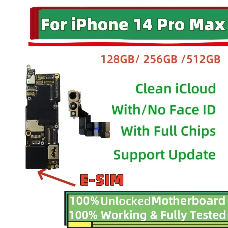 Fully Tested For iPhone 14 Pro Max Logic board Unlocked For iphone 14 Plus Motherboard No/With Face ID Clean iCloud mainboard