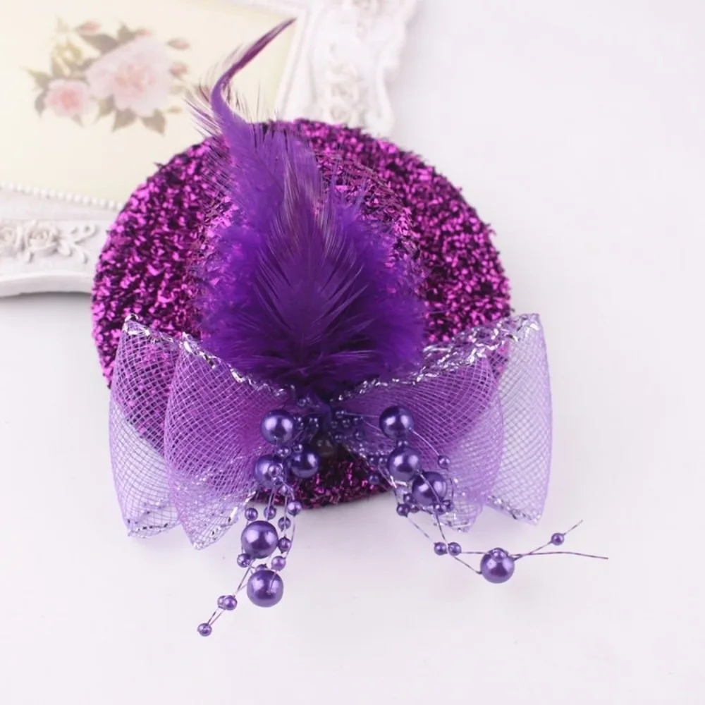 Cute Glitter Girl Fascinator Hat Mesh Cocktail Hat Feather Headwear Dance Girl Hair Accessory