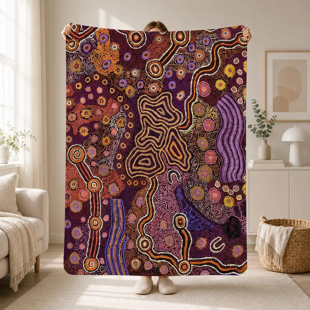 Traditional Indigenous Art Australian Aboriginal Art Throw Soft Plush Flannel Throw Blanket Sofa Bed Travel Home Decor
