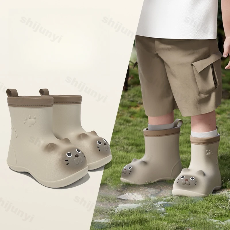

2025 Cat Pattern Children's Rain Boots Fashion Cartoon Cute Lightweight EVA Kids Waterproof Boots Comfortable School Rain Shoes