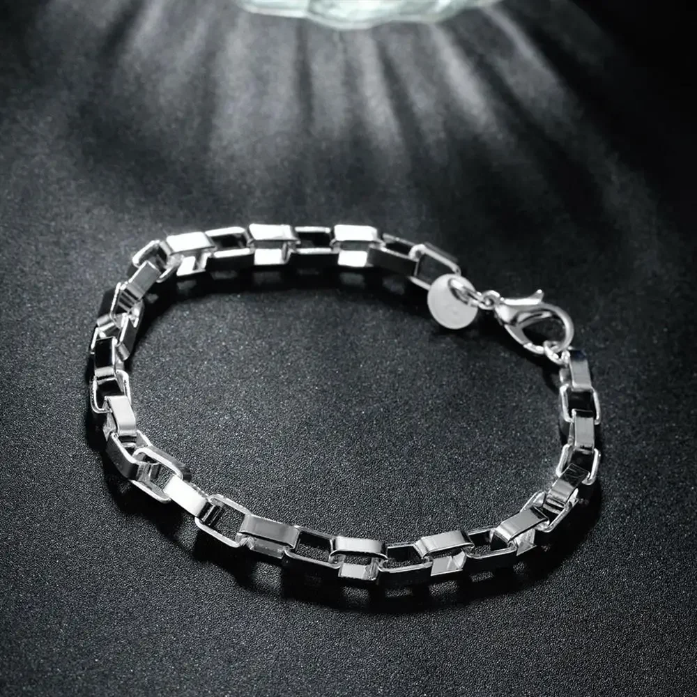 925 Sterling Silver Classic Box Chain Bracelet & Necklace Set