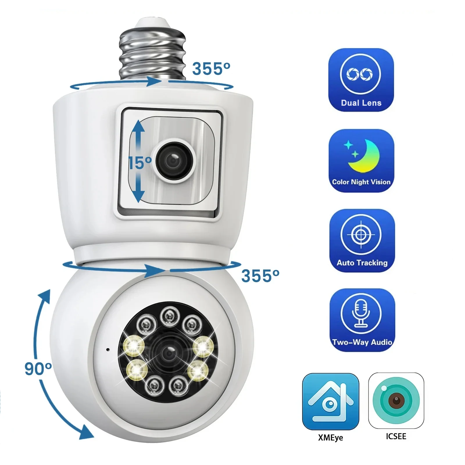 

iCSee 4K 8MP E27 Wireless Camera Bulb Security IP PTZ Camera 4MP Dual lens Auto Tracking Mini Home Safe Surveillance CCTV Camera