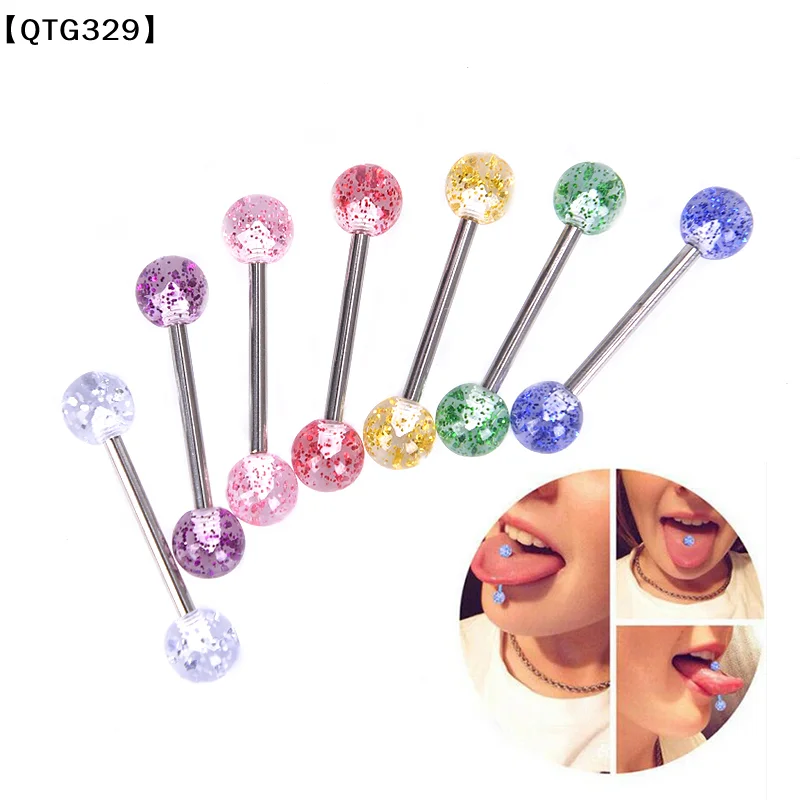 【QTG329】8PCS/Set Colorful Glitters Tongue Rings Barbell Ball Body Piercing Jewelry[T]【WQ】