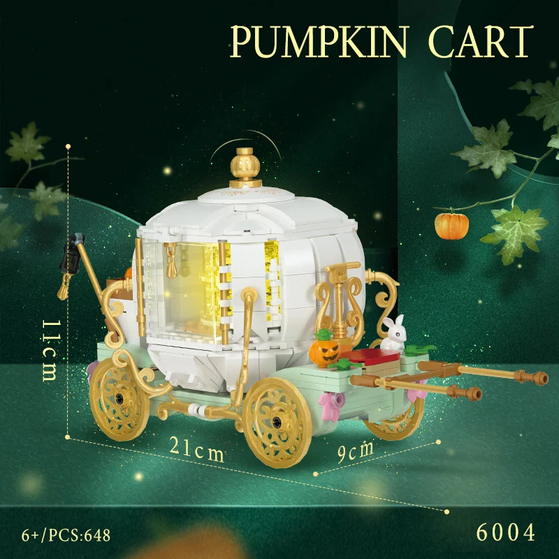 Creative Amusement Park Mini Block Fairy Tales Story Magic Pumpkin Cart Princess Model Brick Toy With Light For Girls Gifts