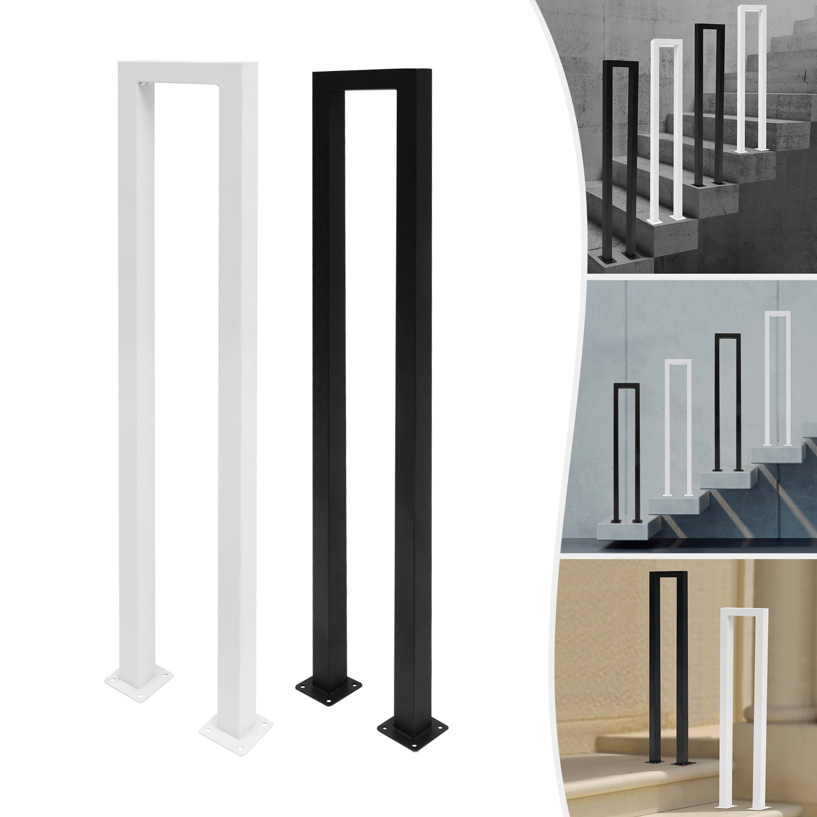 Galvanized Iron U-shape Handrail for Indoor Stairs 90cm Handrail for Outdoor Stairs Black/White