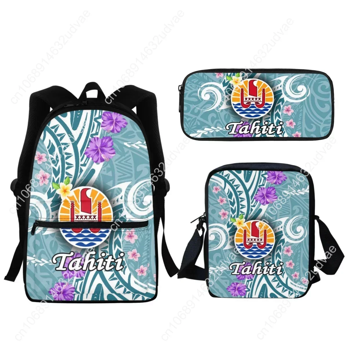 Mochila escolar Tahiti polinesia hibisco con estampado de flores, morral de viaje con cremallera, bolsa de lápices para estudiantes de secundaria, 2023