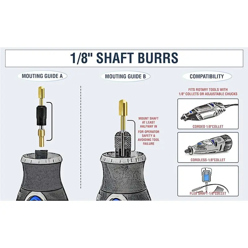 

MAKE-20Pcs HSS Rotary Burr Set, Titanium Coated Wood Carving Bits,1/8" Shank For DIY Woodworking, Engraving& Drilling