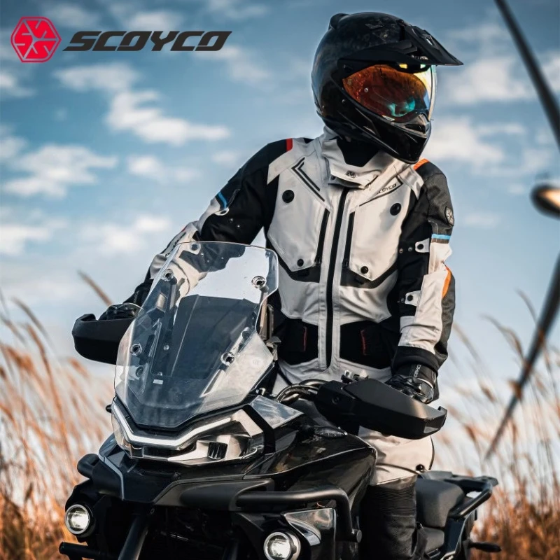 SCOYCO Motorcycle Jacket Pants Riding Clothes Warm Waterproof Breathable Motocross Jacket Men CE Anti-fall Oxford suit